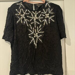 Vintage Black Embellished Sequin  Women's Top